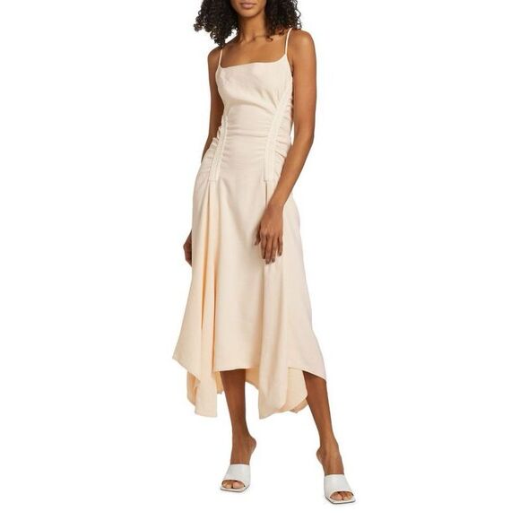 A.L.C. Silvia Embroidered Linen-Blend Handkerchief Midi-Dress Size US6 $695 - Picture 1 of 11